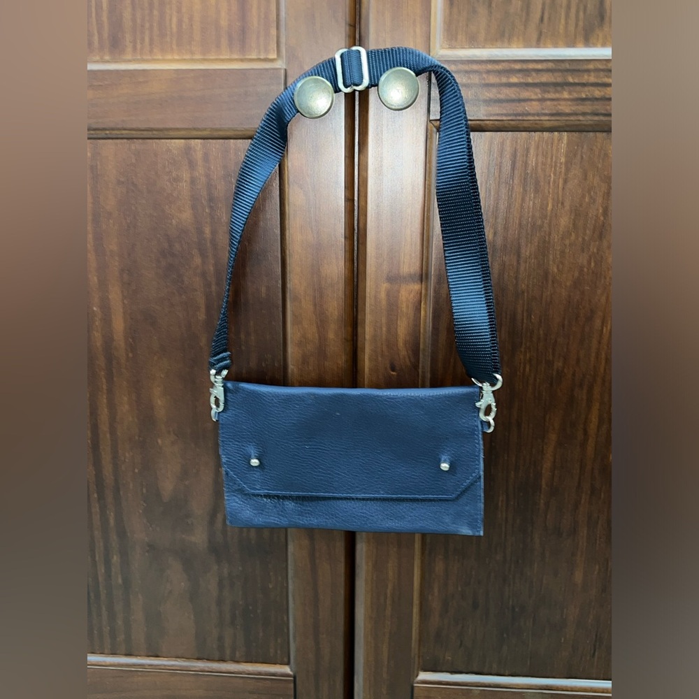 Leather Convertible Belt Bag Navy Blue